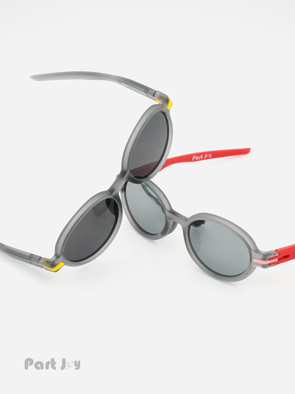 RAYELORA sunglasses assembled with gray and red temple combinations
